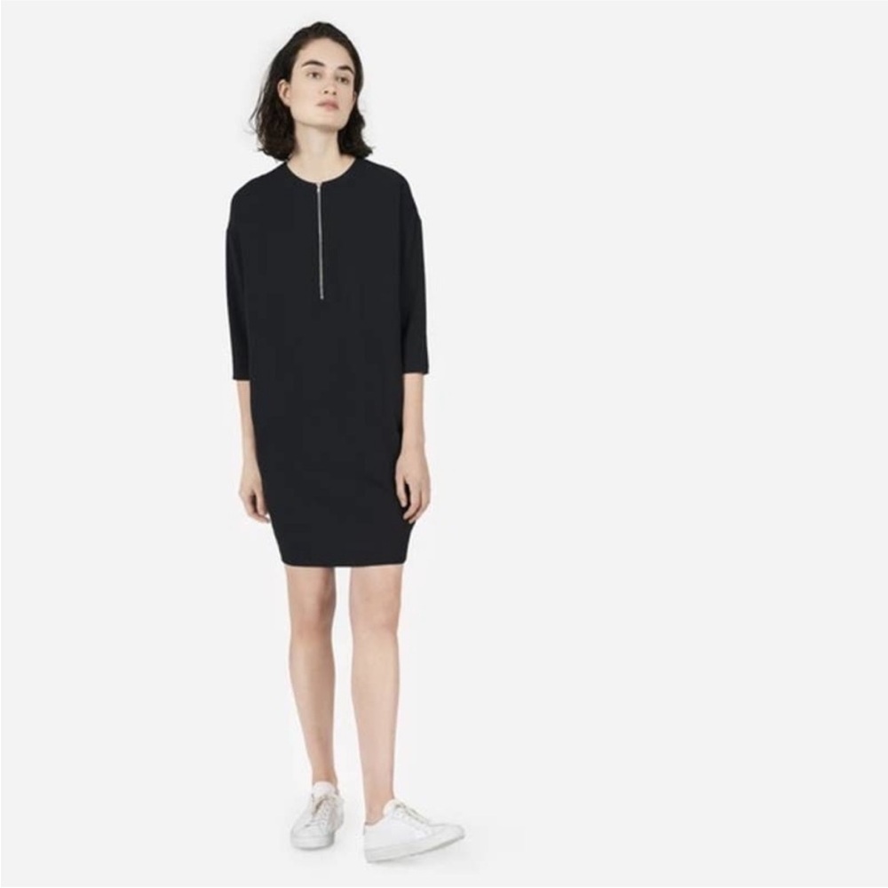 Everlane Japanese GoWeave Front Zip Mini Dress Black